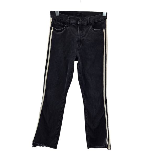 Mother Jeans Womens 29 Insider Crop Step Fray Guilty Racer Black White Stripe - Picture 3 of 13